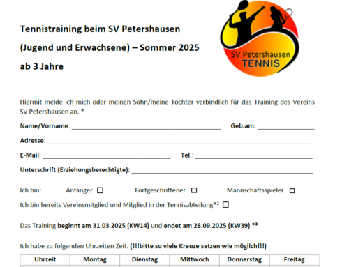 Anmeldeformular Sommertraining 2025